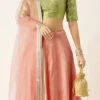 Green N Peach Taffeta Kali Lehenga Festive Wear