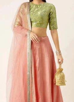 Green N Peach Taffeta Kali Lehenga Festive Wear