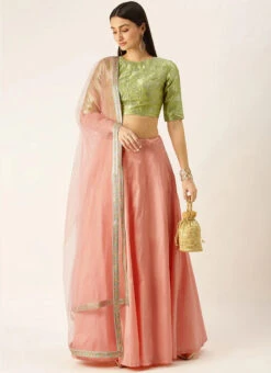 Green N Peach Taffeta Kali Lehenga Festive Wear -C Bazaar Shop Green N Peach Taffeta Kali lehenga GHBS02105389 u
