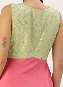 Green N Pink Cotton Sequins Embroidery Maxi Dress Festive Wear 13 Green N Pink Cotton Sequins Embroidery Maxi Dress Festive Wear -C Bazaar Shop Green N Pink Cotton Sequins Embroidery Maxi Dress DRBS02212595 rrc2