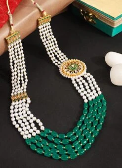 Green N White Brass Necklace Party Wear 5 Green N White Brass Necklace Party Wear -C Bazaar Shop Green N White Brass Necklace JYMPF9874 b
