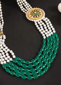 Green N White Brass Necklace Party Wear