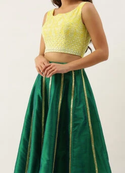 Green N Yellow Embroidered Kali Lehenga Festive Wear