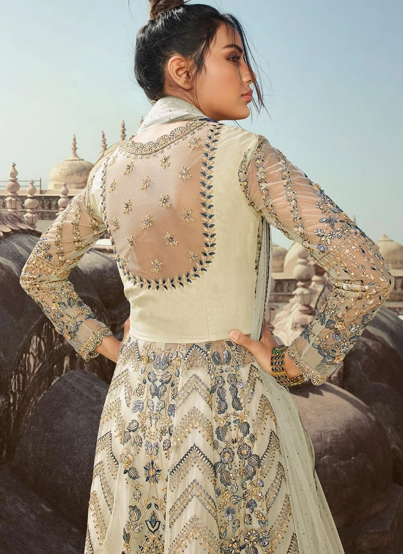 Pastel Green Net Sequins Umbrella Lehenga Wedding Wear 4 Pastel Green Net Sequins Umbrella Lehenga Wedding Wear - Image 4