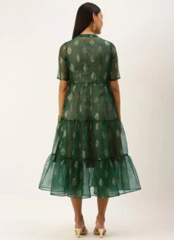 Green Organza Foil Printed Jacket Style Dress Festive Wear 11 Green Organza Foil Printed Jacket Style Dress Festive Wear -C Bazaar Shop Green Organza Foil Printed Jacket Style Dress DRBS02209702 b