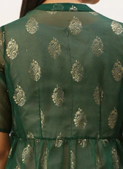 Green Organza Foil Printed Jacket Style Dress Festive Wear 13 Green Organza Foil Printed Jacket Style Dress Festive Wear -C Bazaar Shop Green Organza Foil Printed Jacket Style Dress DRBS02209702 rrc2