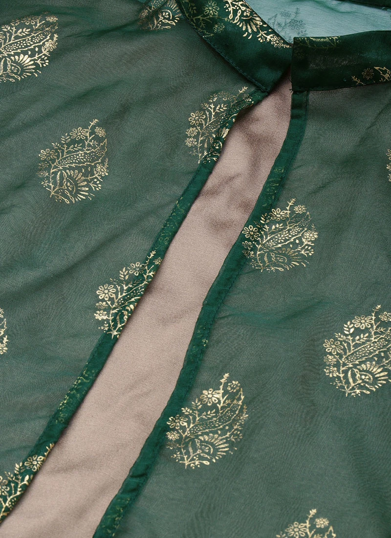 Green Organza Foil Printed Jacket Style Dress Festive Wear 7 Green Organza Foil Printed Jacket Style Dress Festive Wear - Image 7
