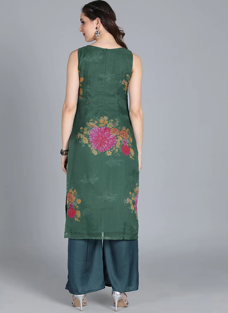 Green Organza Printed Kurta Work Wear 4 Green Organza Printed Kurta Work Wear - Image 4