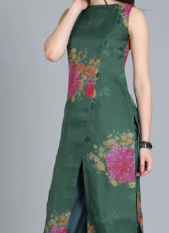 Green Organza Printed Kurta Work Wear