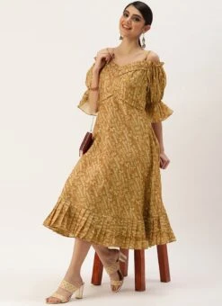 Green Printed Art Silk Cotton Maxi Dress After Six Wear -C Bazaar Shop Green Printed Art Silk Cotton Maxi Dress DRBS02209822 u 1