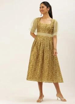 Green Printed Art Silk Dress After Six Wear -C Bazaar Shop Green Printed Art Silk Dress DRBS02208474 u