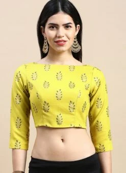Green Printed Cotton Blouse Festive Wear -C Bazaar Shop Green Printed Cotton Blouse BLBS02303848 u