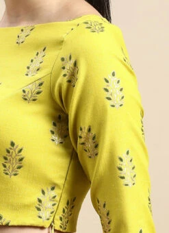 Green Printed Cotton Blouse Festive Wear -C Bazaar Shop Green Printed Cotton Blouse BLBS02303848 rrc3