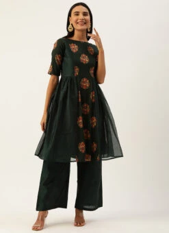 Green Printed Kurta Set Festive Wear 10 Green Printed Kurta Set Festive Wear -C Bazaar Shop Green Printed Kurta Set KSBS02204808 u