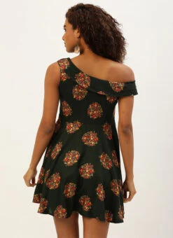 Green Printed One Shoulder Dress After Six Wear -C Bazaar Shop Green Printed One Shoulder Dress DRBS02205962 b
