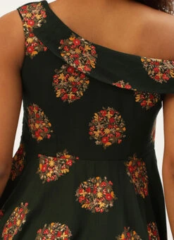 Green Printed One Shoulder Dress After Six Wear -C Bazaar Shop Green Printed One Shoulder Dress DRBS02205962 rrc2