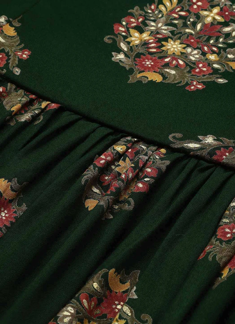 Green Rayon Printed Strap Neckline Dress After Six Wear 5 Green Rayon Printed Strap Neckline Dress After Six Wear - Image 5