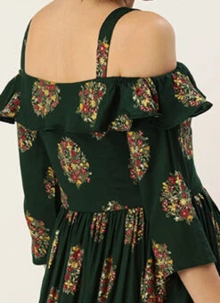 Green Rayon Printed Strap Neckline Dress After Six Wear 13 Green Rayon Printed Strap Neckline Dress After Six Wear -C Bazaar Shop Green Rayon Printed Strap Neckline Dress DRBS02204727 rrc2