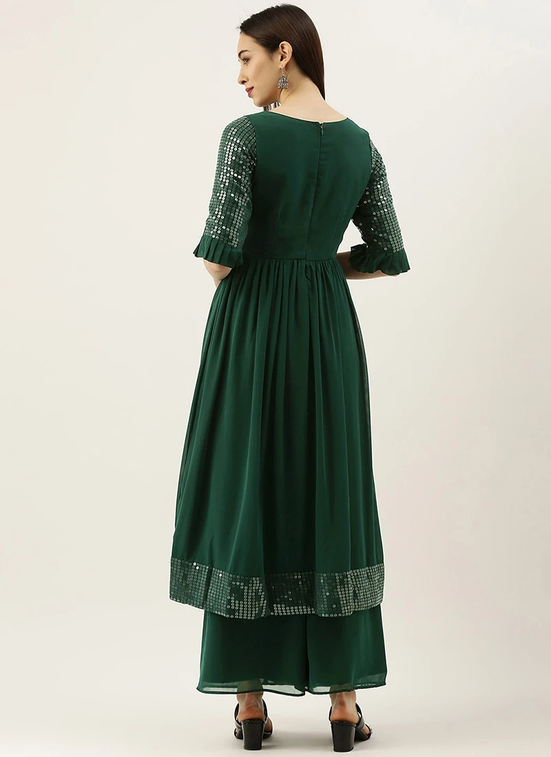 Green Sequin Embroidered Kurti Festive Wear 4 Green Sequin Embroidered Kurti Festive Wear - Image 4