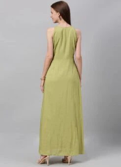 Green Modal Knee Length Dress After Six Wear -C Bazaar Shop Green TENCEL Modal Knee Length Dress IWBS02001280 b