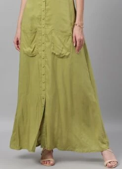 Green Modal Knee Length Dress After Six Wear -C Bazaar Shop Green TENCEL Modal Knee Length Dress IWBS02001280 rrc4