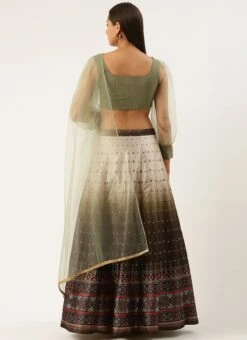 Green Taffeta Digital Print Kali Lehenga Festive Wear -C Bazaar Shop Green Taffeta Digital Print Kali Lehenga GHBS02208493 b