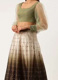 Green Taffeta Digital Print Kali Lehenga Festive Wear