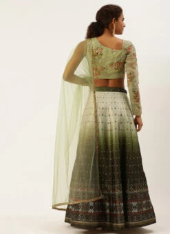 Green Taffeta Digital Print Kali Lehenga Set Wedding Wear 11 Green Taffeta Digital Print Kali Lehenga Set Wedding Wear -C Bazaar Shop Green Taffeta Digital Print Kali Lehenga Set GHBS02208486 b