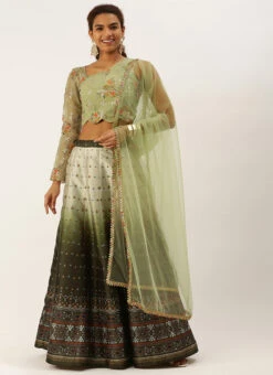 Green Taffeta Digital Print Kali Lehenga Set Wedding Wear 10 Green Taffeta Digital Print Kali Lehenga Set Wedding Wear -C Bazaar Shop Green Taffeta Digital Print Kali Lehenga Set GHBS02208486 u