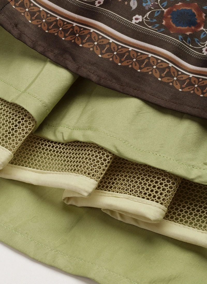 Green Taffeta Digital Print Kali Lehenga Set Wedding Wear 8 Green Taffeta Digital Print Kali Lehenga Set Wedding Wear - Image 8