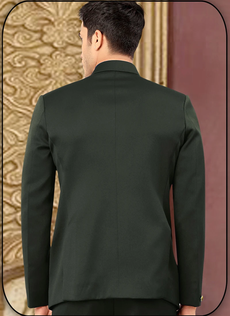 Green Terry Rayon Bandhgala Jacket 3 Green Terry Rayon Bandhgala Jacket - Image 3