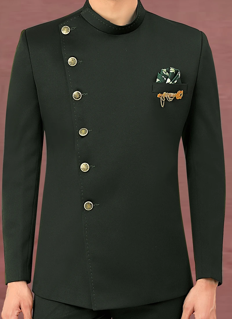 Green Terry Rayon Bandhgala Jacket 1 Green Terry Rayon Bandhgala Jacket