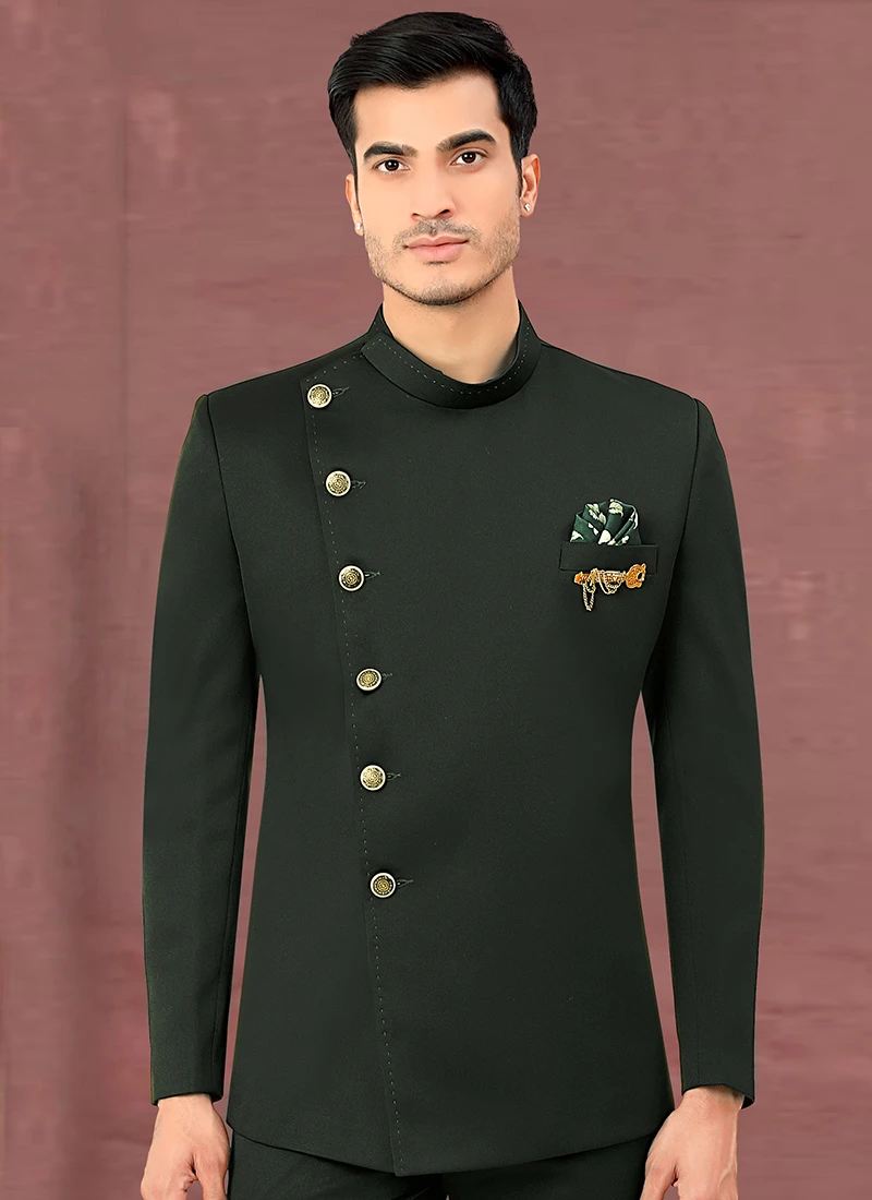 Green Terry Rayon Bandhgala Jacket 2 Green Terry Rayon Bandhgala Jacket - Image 2