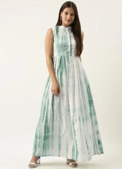 Green Tie N Dye Gathered Flare Dress After Six Wear -C Bazaar Shop Green Tie N Dye Gathered Flare Dress DRBS02202350 u