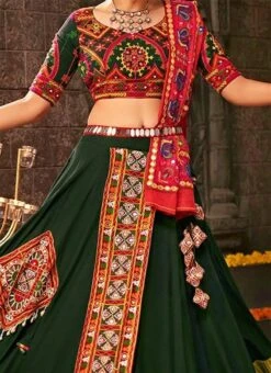Green Viscose Printed Kutch Work Chaniya Choli Festive Wear