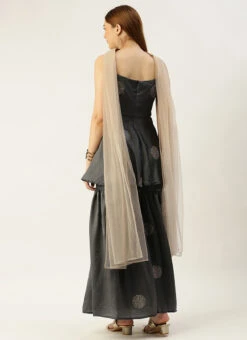 Dupatta From Grey Art Silk Foil Print Gharara Set After Six Wear 11 Dupatta From Grey Art Silk Foil Print Gharara Set After Six Wear -C Bazaar Shop Grey Art Silk Foil Print Gharara Set SLBS02301113 b