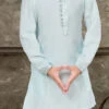 Grey Art Silk Kids Boys Kurta Pyjama Party Wear