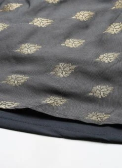 Grey Brocade Boat Neck Flared Dress Festive Wear -C Bazaar Shop Grey Brocade Boat Neck Flared Dress DRBS02201295 rrc4