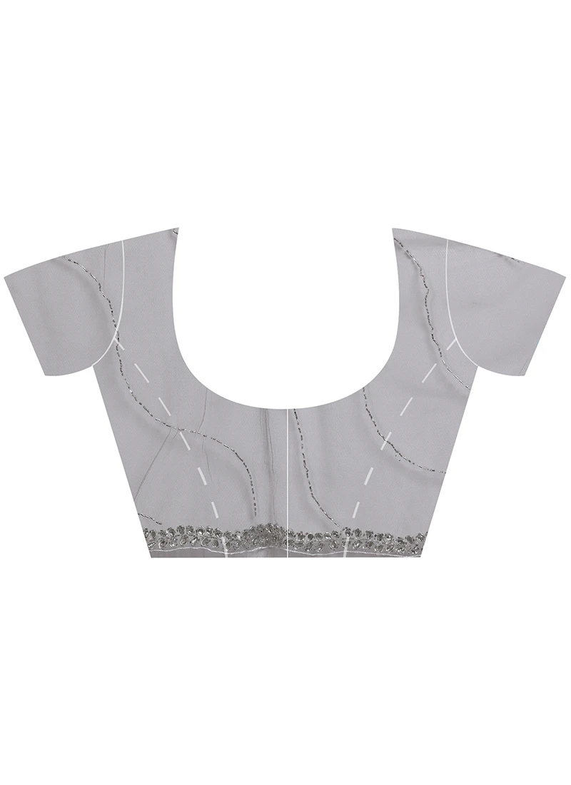 Grey Color Hand Work Beads Work Net Saree Party Wear 4 Grey Color Hand Work Beads Work Net Saree Party Wear - Image 4