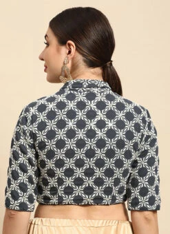 Grey Embroidered Collar Neck Blouse Festive Wear 11 Grey Embroidered Collar Neck Blouse Festive Wear -C Bazaar Shop Grey Embroidered Collar Neck Blouse BLBS02303800 b
