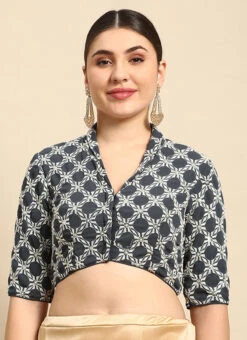 Grey Embroidered Collar Neck Blouse Festive Wear 10 Grey Embroidered Collar Neck Blouse Festive Wear -C Bazaar Shop Grey Embroidered Collar Neck Blouse BLBS02303800 u