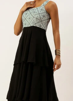 Grey Embroidered N Black Georgette Gown Festive Wear