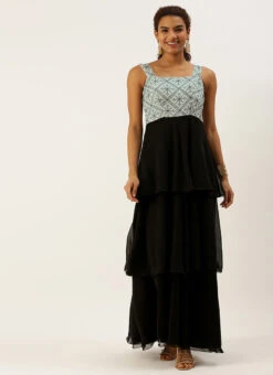 Grey Embroidered N Black Georgette Gown Festive Wear -C Bazaar Shop Grey Embroidered N Black Georgette Gown IWBS02209626 u