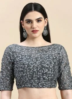 Grey Embroidered Net Blouse Party Wear Festive Wear -C Bazaar Shop Grey Embroidered Net Blouse BLBS02210833 u 1