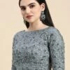 Grey Embroidered Net Blouse With Keyhole Festive Wear
