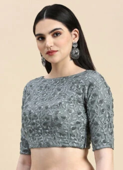 Grey Embroidered Net Blouse With Keyhole Festive Wear Wedding Wear