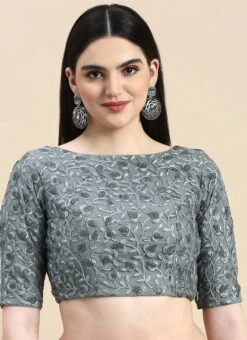 Grey Embroidered Net Blouse With Keyhole Festive Wear -C Bazaar Shop Grey Embroidered Net Blouse With Keyhole BLBS02210828 u 1