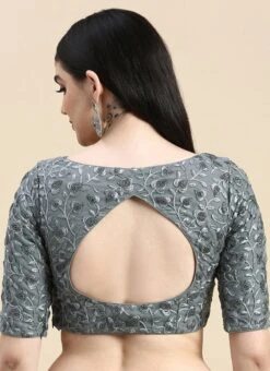 Grey Embroidered Net Blouse With Keyhole Festive Wear -C Bazaar Shop Grey Embroidered Net Blouse With Keyhole BLBS02210828 rrc2 1