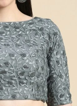 Grey Embroidered Net Blouse With Keyhole Festive Wear -C Bazaar Shop Grey Embroidered Net Blouse With Keyhole BLBS02210828 rrc3 1