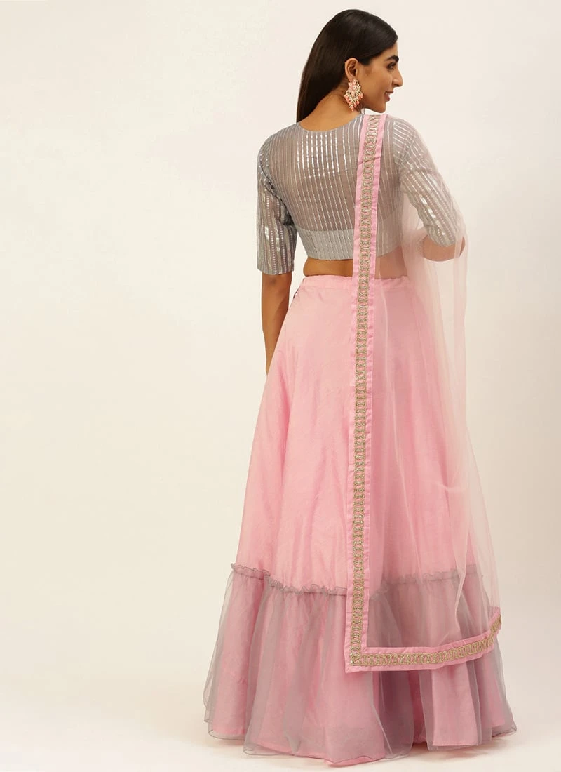 Grey Embroidered Peplum Lehenga Set Wedding Wear 4 Grey Embroidered Peplum Lehenga Set Wedding Wear - Image 4